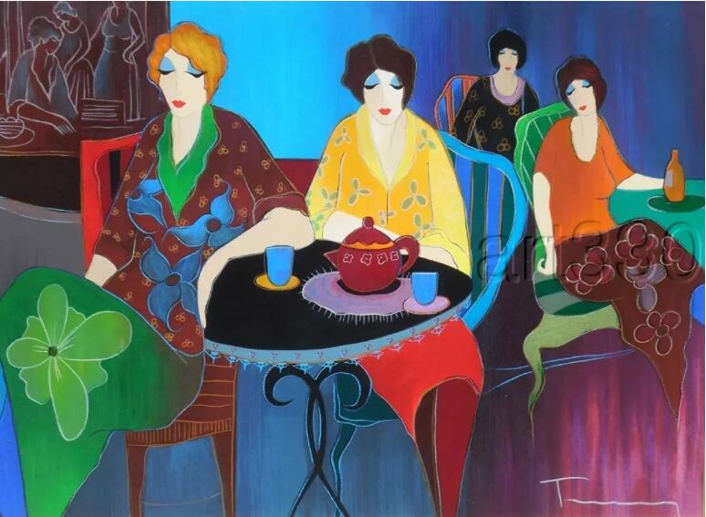 Itzchak Tarkay Portraiture Painting Cafe Bistro II 2010 IT229